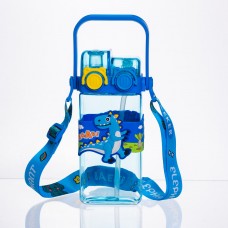 Пляшка для води дитяча з трубочкою 550 мл з ручкою та ремінцем 19 см Синій HP-18-3BL