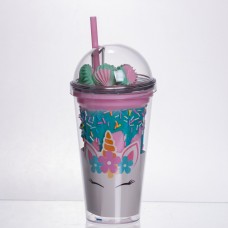 Пластиковий стакан з трубочкою і кришкою 400 мл багаторазовий HP-18-1TUP