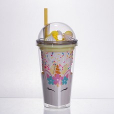 Пластиковий стакан з трубочкою і кришкою 400 мл багаторазовий Жовтий HP-18-1Y