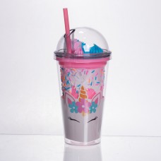 Пластиковий стакан з трубочкою і кришкою 400 мл багаторазовий Рожевий HP-18-1P
