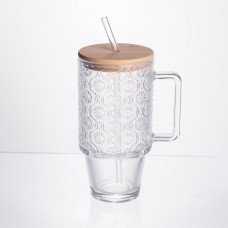 Кружка скляна з кришкою та трубочкою 750 (мл) чашка з трубочкою та кришкою на подарунок HP-19-48N