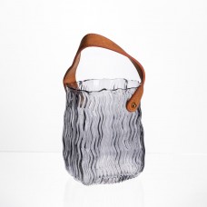 Ваза сумочка з ручкою 12×8.5×16 (см) декоративна скляна ваза для квітів 800 (мл) Сірий HP-19-154-2