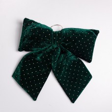 Оксамитовий бант для декору зі стразами на ялинку 45×50 (см) Зелений CR-2-10