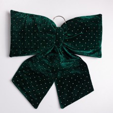 Оксамитовий бант для декору зі стразами на ялинку 55×70 (см) Зелений CR-2-9