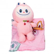 Дитяча м'яка іграшка Лабубу з пледом 54 см плюшева Рожева ТМ COLORFUL HOME LAB3P