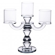 Канделябр на 3 свічки 22×9×23 см підсвічник декоративний скляний на ніжці прозорий HP-4-30