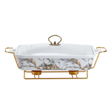 Настільна мармітниця 2 літра марміт прямокутний порцелянаовий 40х23х11 см для других страв Мармур HP1033