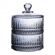 Двохрівнева цукерниця з кришкою скляна Ø 10 см Сіра HP-YH-77