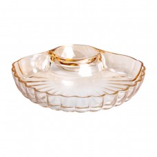 Скляне блюдо із соусником 21х19х3 см тарілка для суші коричнева HP-YH-1