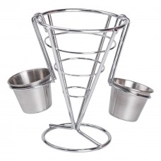 Кошик для картоплі фрі та снеків з 2 соусниками 50 мл конусний 15х15х13.5 см HP-19-7