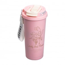 Термочашка Flower Style з ремінцем 500 мл рожева HP-14-52P