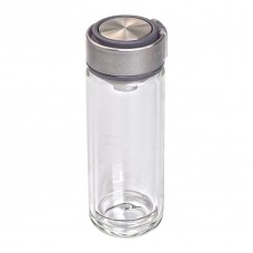 Термос скляний з подвійними стінками та ситечком 330 мл сірий HP-14-39G