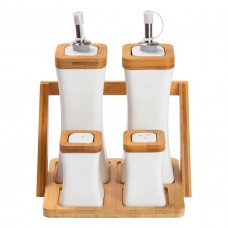 Набір для спецій порцелянаовий 4 предмети на бамбуковій підставці HP-1221