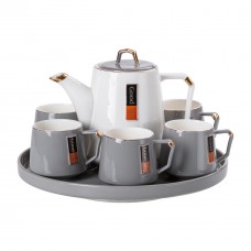 Чайний сервіз на 6 персон з порцелянаовою підставкою, сірий HP-15-26