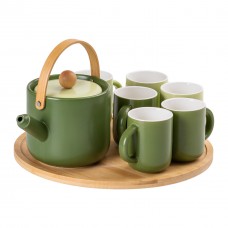 Чайний сервіз на 6 персон з бамбуковою обертовою підставкою, зелений HP-15-23