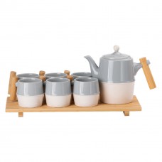 Чайний сервіз на 6 персон з бамбуковою підставкою сірий HP-15-22