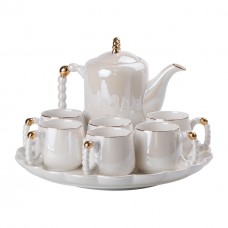 Чайний набір на 6 персон із заварювальним чайником та порцелянаовою підставкою Білий HP-15-7