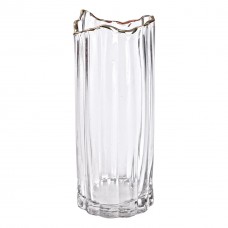 Декоративна скляна ваза для квітів, 10 x 10 x 24,5 см з золотою окантовкою HP-1712