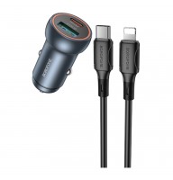 Автомобільний Зарядний Пристрій Borofone BZ32A 1USB/1USB-C QC/PD30W+Type-C to Lightning Сiрий