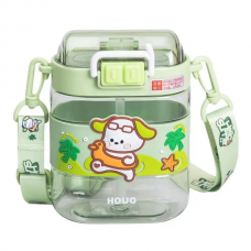 Пляшка для води дитяча з трубочкою та ремінцем 560 мл пляшечка для пиття в школу 15 см Зелена HP-14-36GR