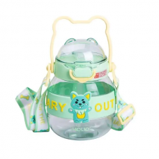 Пляшка для води дитяча з трубочкою 580 мл з ручкою та ремінцем Зелена HP-14-37GR