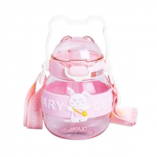 Пляшка для води дитяча з трубочкою 580 мл з ручкою та ремінцем Рожева HP-14-37P