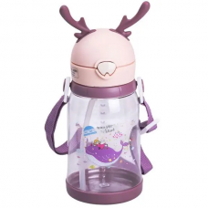 Пляшка для води дитяча 550 мл на ремінці пляшечка з трубочкою для спорту та школи Рожева HP-14-44P