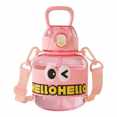 Пляшка для води дитяча з трубочкою 680 мл з ручкою та ремінцем Рожева HP-14-46P