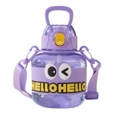 Пляшка для води дитяча з трубочкою 680 мл з ручкою та ремінцем Фіолетова HP-14-46V