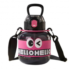 Пляшка для води дитяча з трубочкою 680 мл з ручкою та ремінцем Чорна HP-14-46B