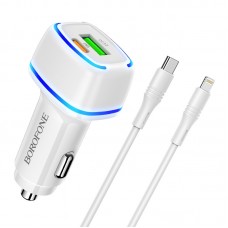 Автомобільний Зарядний Пристрій Borofone BZ14A PD20W+QC3.0 Type-C to Lightning 3A Бiлий
