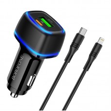 Автомобільний Зарядний Пристрій Borofone BZ14A PD20W+QC3.0 Type-C to Lightning 3A М'ята упаковка Чорний