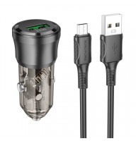 Автомобільний Зарядний Пристрій Borofone BZ23 1USB QC18W+Micro Прозоро-чорний