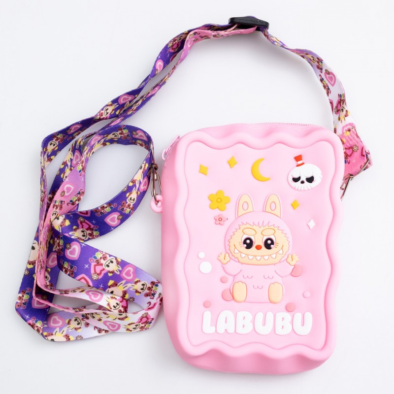 Дитяча силіконова сумка Лабубу 12.5×9×3.5 (см) через плече Рожева HP-55-7P