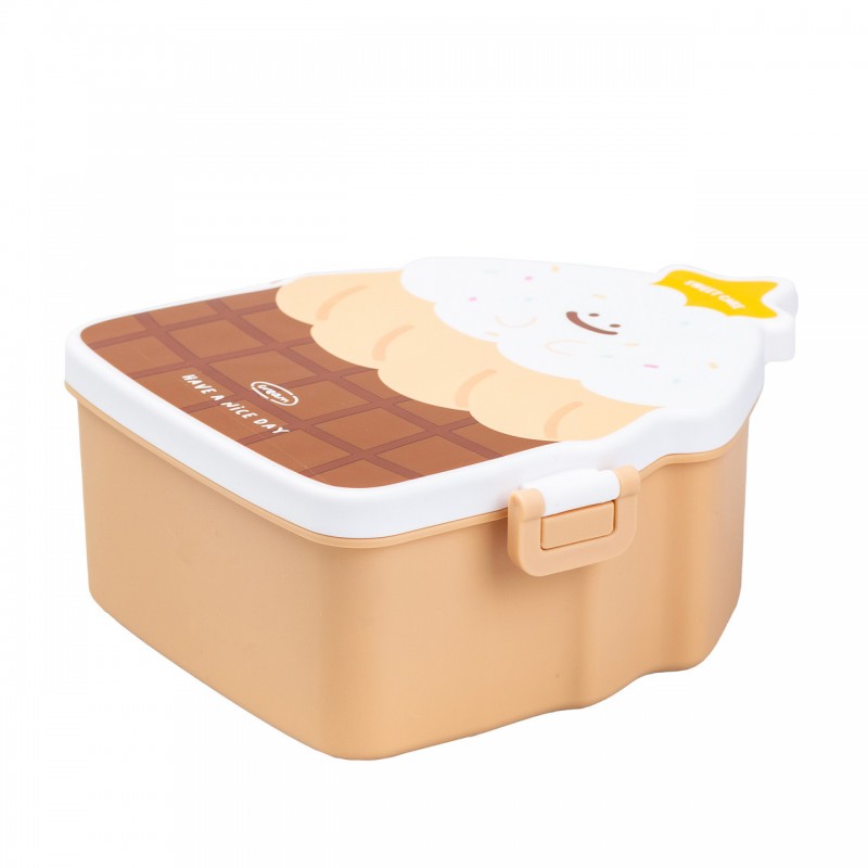 Дитячий ланч бокс на дві секції 950 мл пластиковий з вилкою та ложкою "Тістечко" Коричневий HP12271BR