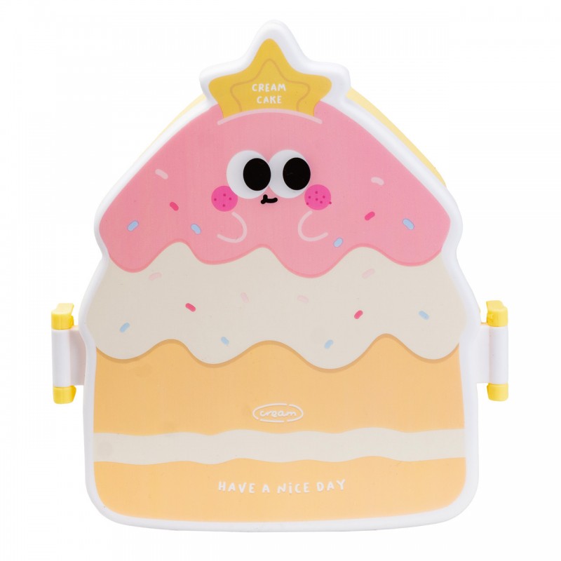 Дитячий ланч бокс на дві секції 950 мл пластиковий з вилкою та ложкою "Тістечко" Жовтий HP12271Y