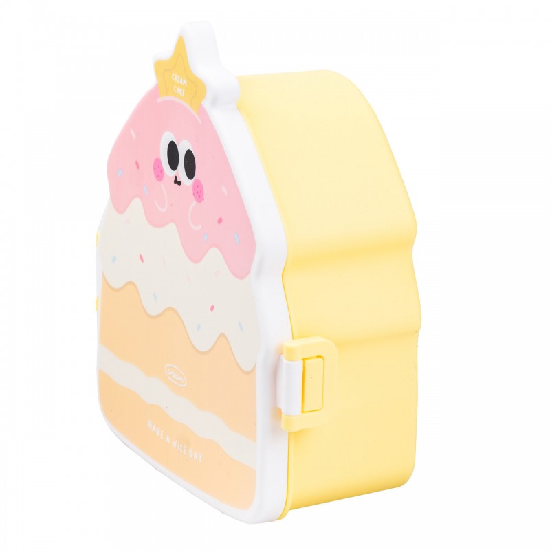 Дитячий ланч бокс на дві секції 950 мл пластиковий з вилкою та ложкою "Тістечко" Жовтий HP12271Y