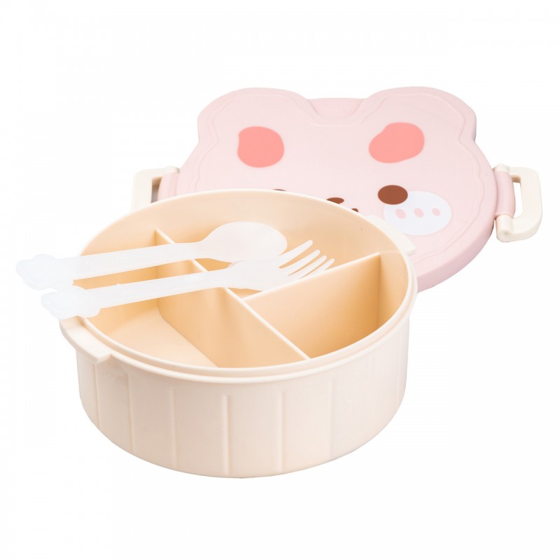 Дитячий ланч бокс на три секції 950 мл пластиковий з вилкою та ложкою "Ведмедик" Білий HP12270W