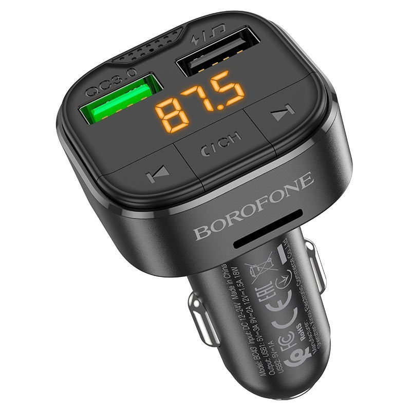 FM-трансмітер Borofone BC43 Flash QC3.0 car BT FM transmitter