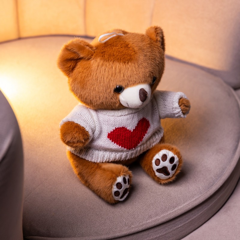 М'яка іграшка-брелок Ведмедик у светрі із серцем 20 см плюшевий ведмедик 509-28BRW
