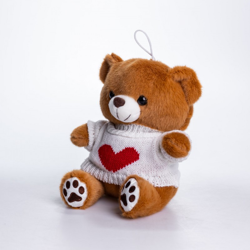 М'яка іграшка-брелок Ведмедик у светрі із серцем 20 см плюшевий ведмедик 509-28BRW