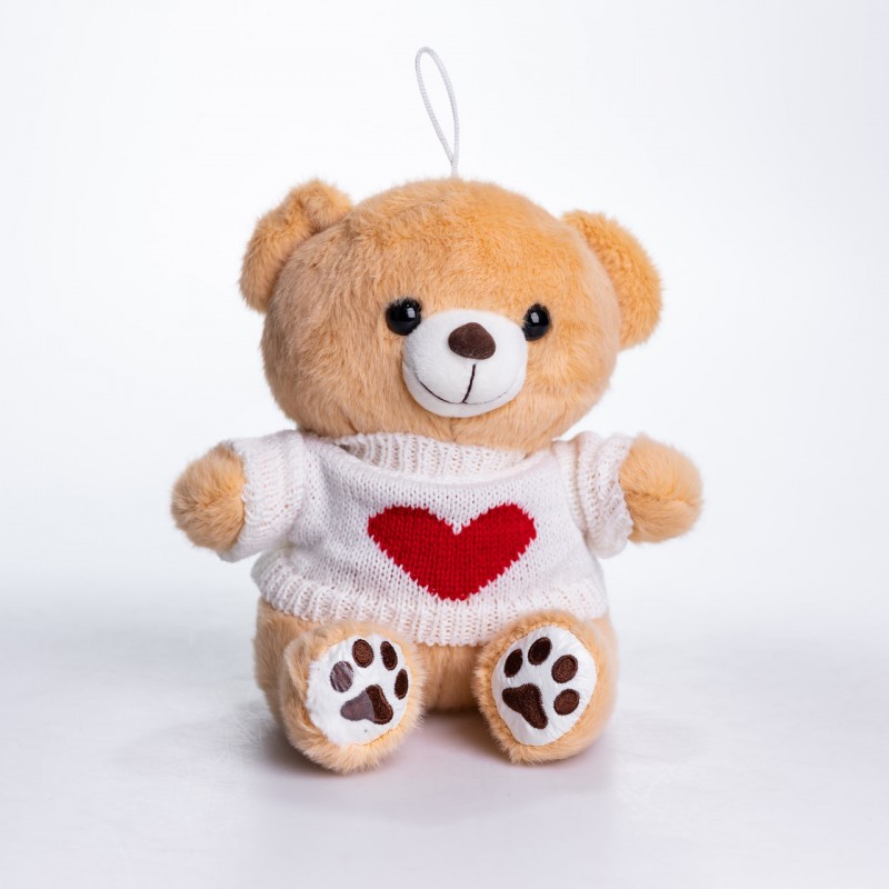 М'яка іграшка-брелок Ведмедик у светрі із серцем 20 см плюшевий ведмедик 509-28BEW