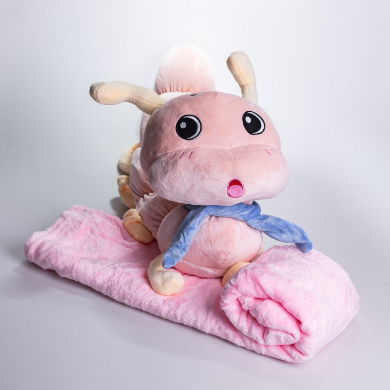 М'яка іграшка-подушка з пледом Гусениця 110×170 (см) плюшевий дитячий плед 3в1 Рожевий