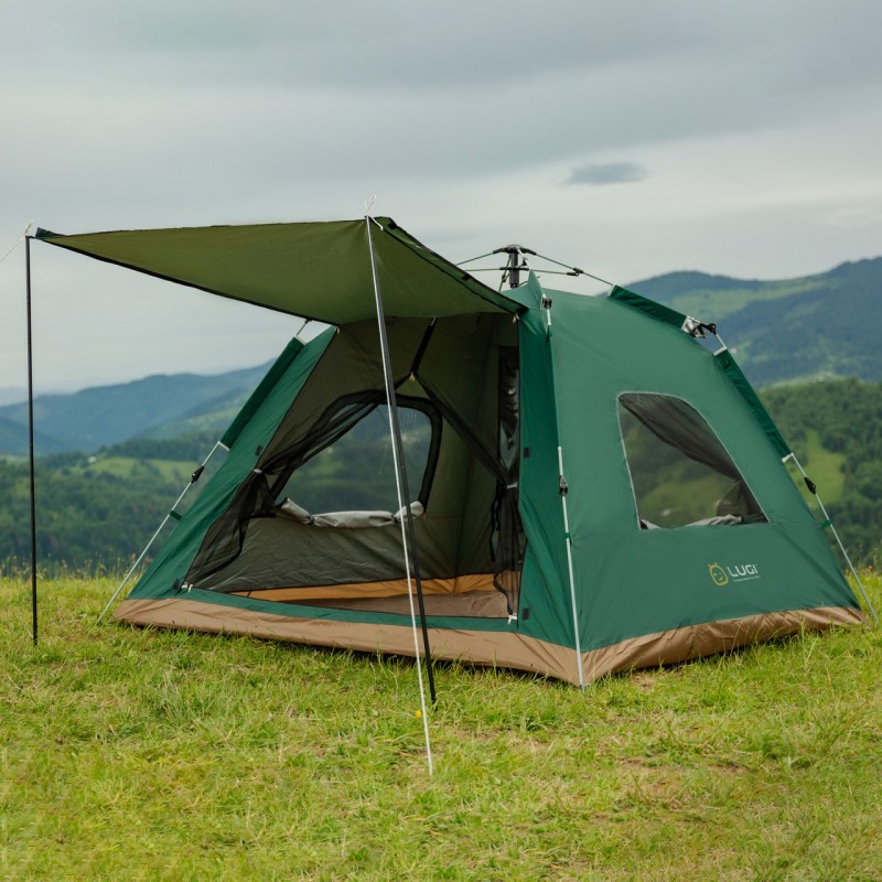 Намет кемпінговий 3-місний з тентом 235*235*155 см зелений LU005GR