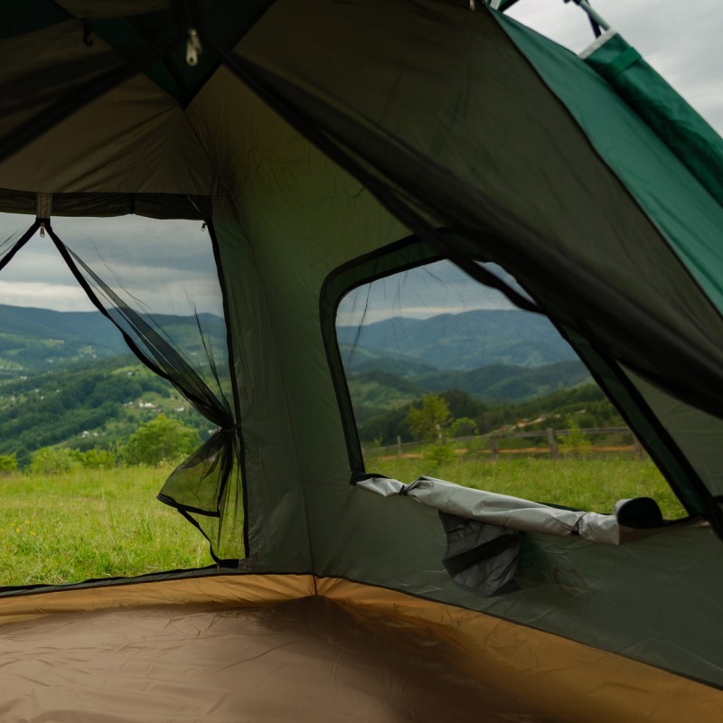 Намет кемпінговий 3-місний з тентом 235*235*155 см зелений LU005GR