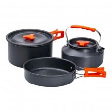 Набір туристичного посуду в сумці для походу та кемпінгу: каструля, сковорода, чайник HP39577C