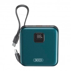 Універсальна Мобільна Батарея Power Bank XO PR235 22.5W with built-in iP and TYPE-C cable 10000 mAh Сiро голубий