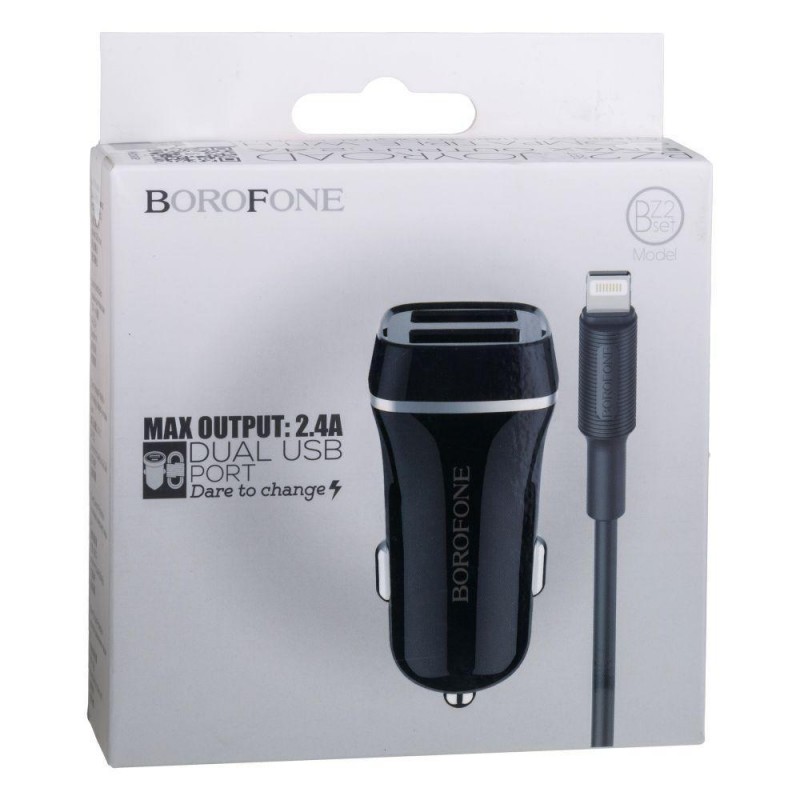 Автомобільний Зарядний Пристрій Borofone BZ2 Lightning 2 USB 2.4A Колір Чорний