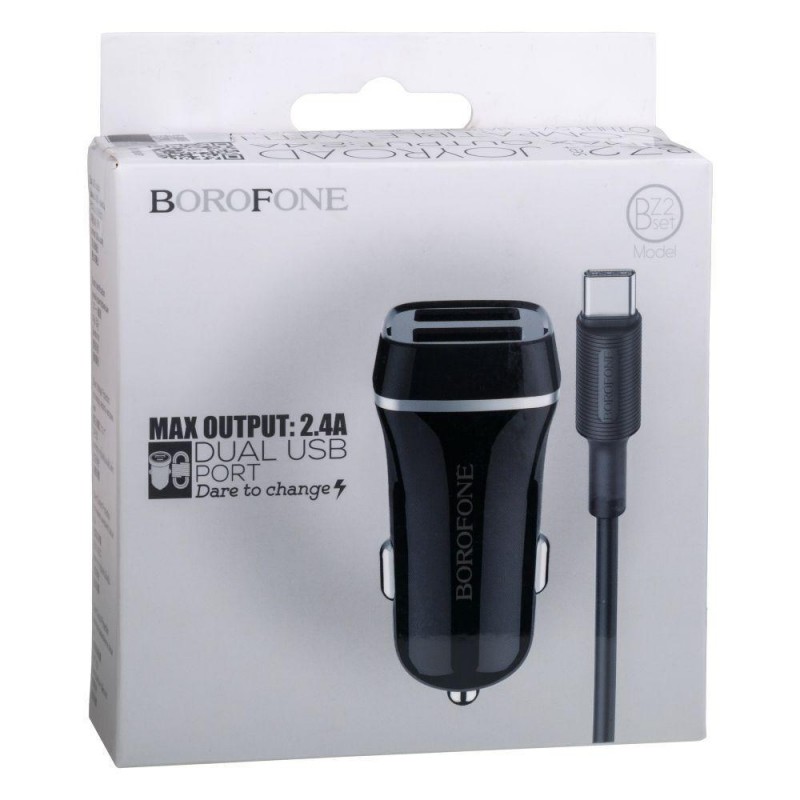 Автомобільний Зарядний Пристрій Borofone BZ2 Type-C 2 USB 2.4A Колір Чорний