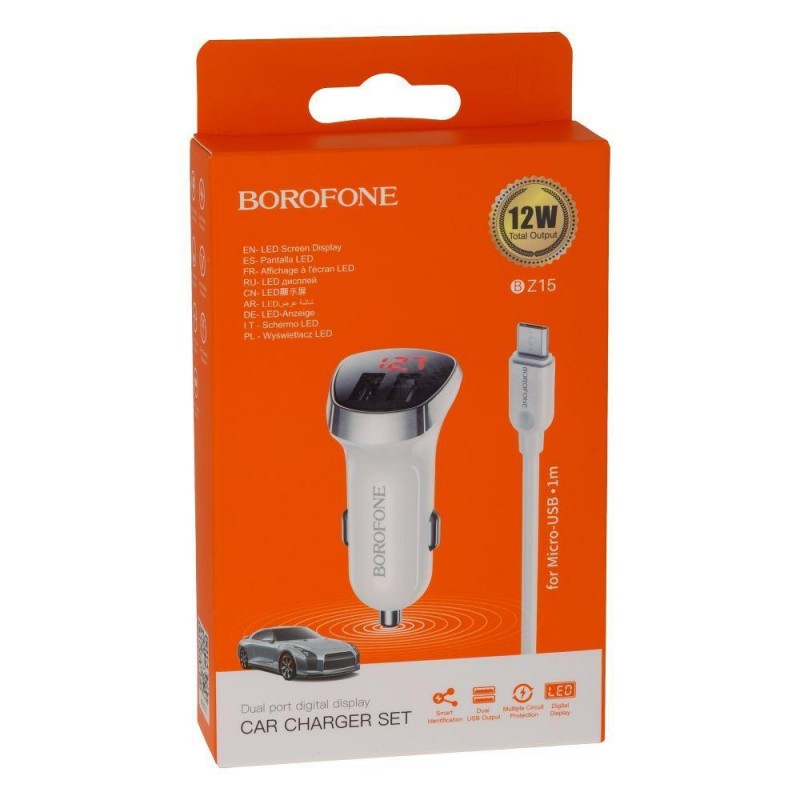 Автомобільний Зарядний Пристрій Borofone BZ15 Micro 2USB 2.4A Колір Бiлий